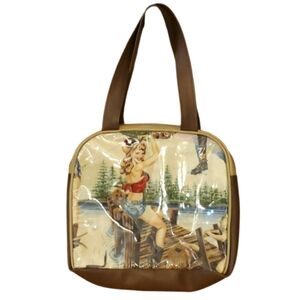 Atenti‎ Accessories Pin Up Girl Lake Scene Vinyl Bag 90s Vintage